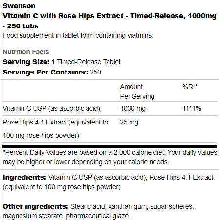 Vitamina C cu eliberare temporizată 1000 mg | Cu măceșe 250 de sticle