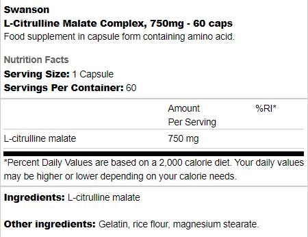 Complex L-Citrulină Malat 750 mg 60 capsule