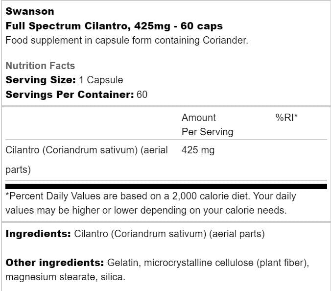 Cilantro Full Spectrum 425 mg 60 capsule