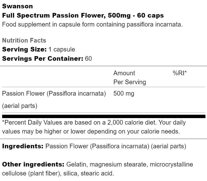 Full Spectrum Passion Flower 500 mg 60 capsule