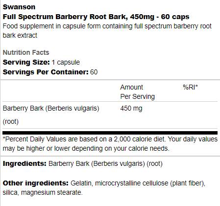Full Spectrum Barberry Root Bark 450 mg 60 capsule