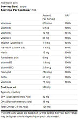 Ulei de ficat de cod 500mg | Cu Multi Vitamine - 180 capsule de gel
