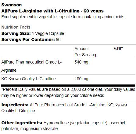 AjiPure L-Arginina cu L-Citrulina 60 capsule