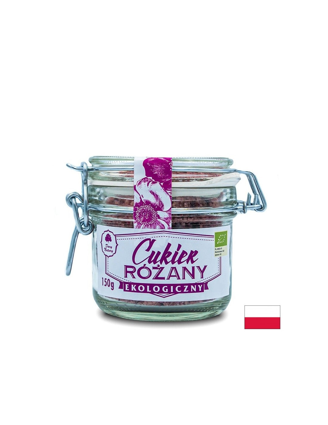 Zahăr din trestie de zahăr cu petale de trandafir Bio, 150 g Dary Natury