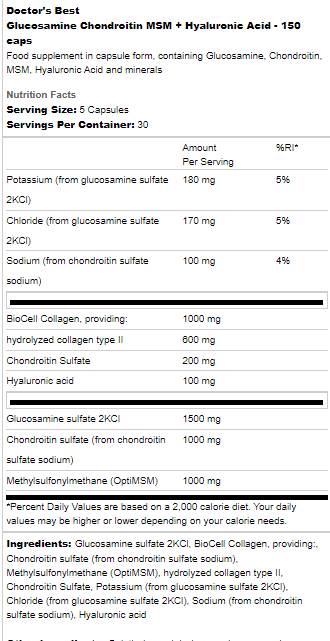 Glucozamină Condroitină MSM | Cu acid hialuronic - 150 capsule