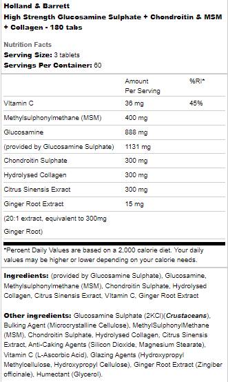 Sulfat de glucozamină de înaltă rezistență | Cu condroitină, MSM și colagen - 180 de tablete