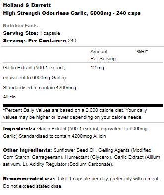 Usturoi inodor de înaltă rezistență 6000 mg - 240 capsule
