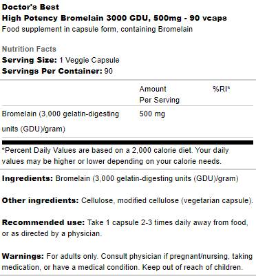 Bromelaina 3000 GDU 500 mg | Potenta mare - 90 capsule