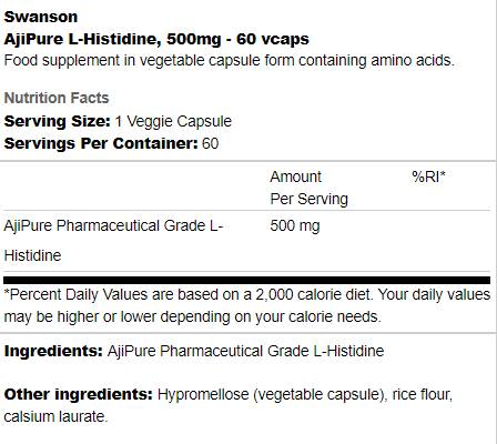 AjiPure L-Histidină 500 mg 60 capsule