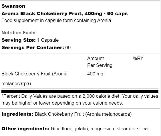 Aronia Black Chokeberry Fruit 400 mg 60 capsule