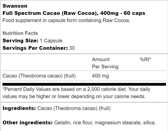 Full Spectrum Cacao 400 mg 60 capsule