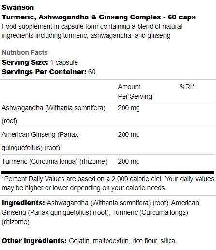 Complex Turmeric, Ashwagandha și Ginseng 60 capsule