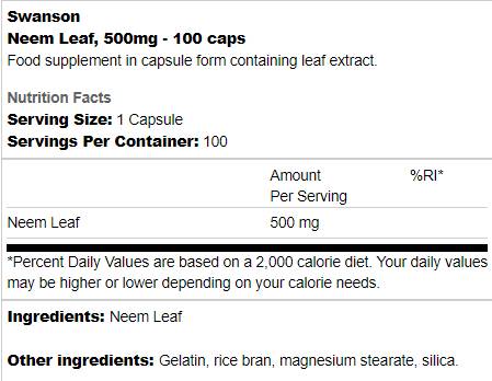 Frunze de neem 500 mg 100 capsule
