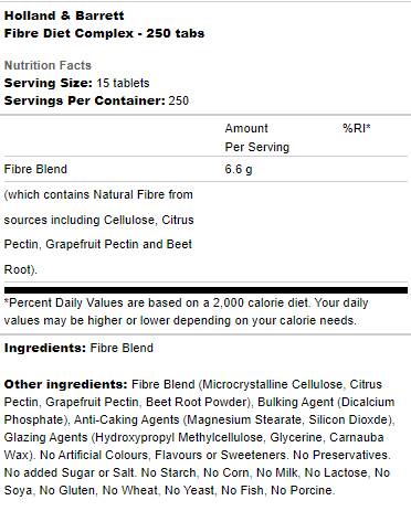 Complex dietetic cu fibre - 250 de tablete