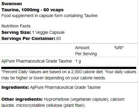 Taurina 1000 mg 60 capsule