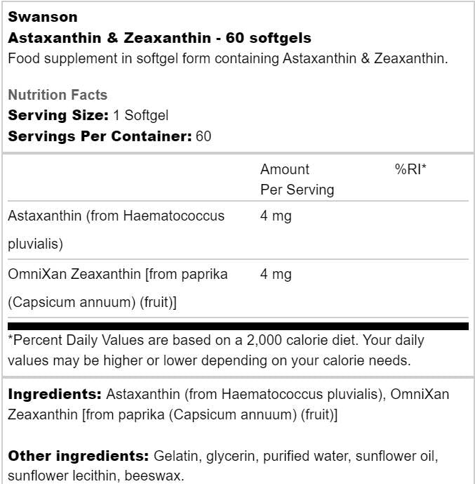 Astaxantina si Zeaxantina 60 capsule de gel