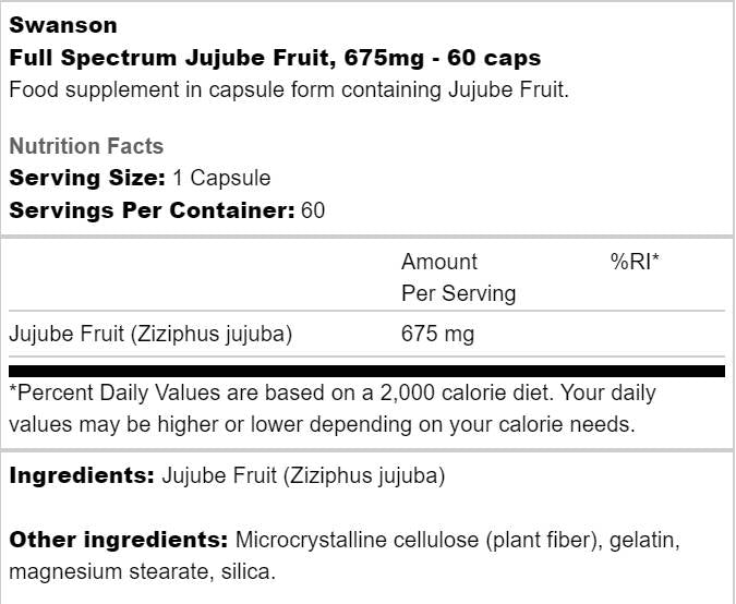 Fructe Jujube cu spectru complet 675 mg 60 capsule