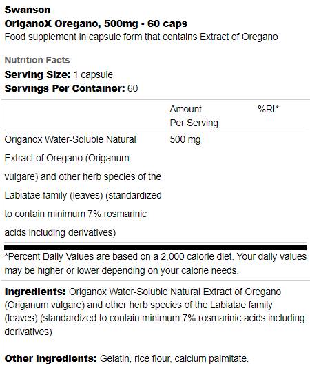 OriganoX Oregano 500 mg 60 capsule