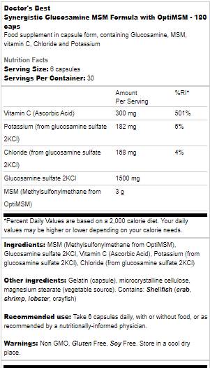 Formula Sinergică de Glucozamină MSM | Cu OptiMSM - 180 capsule