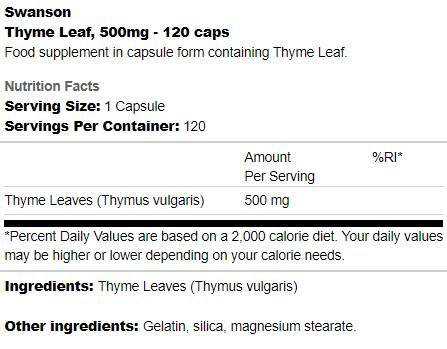 Frunza de cimbru 500 mg 120 capsule