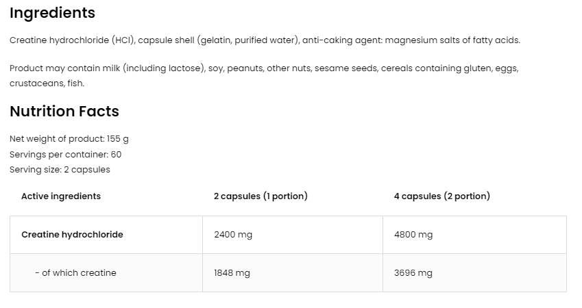 Creatina HCL 2400 / Clorhidrat de creatină - 300 капсули