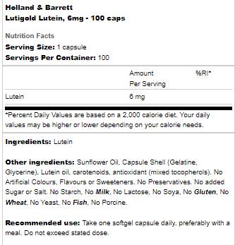 Lutigold | Luteină 6 mg - 100 capsule
