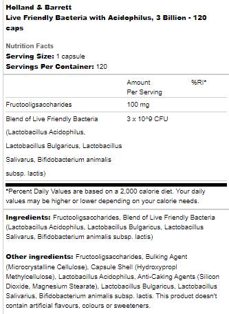 Bacterii prietenoase vii | Cu Acidophilus 3 Billion - 120 capsule