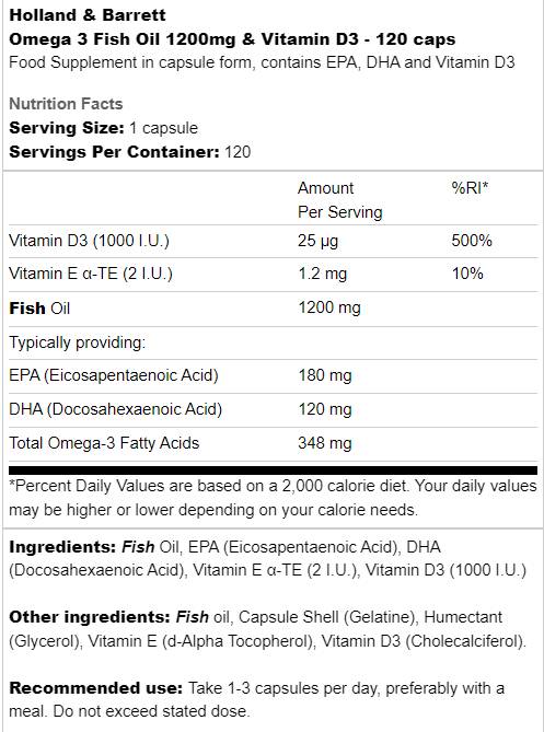 Ulei de pește Omega 3 1200 mg și Vitamina D3 - 120 capsule de gel