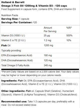Ulei de pește Omega 3 1200 mg și Vitamina D3 - 120 capsule de gel