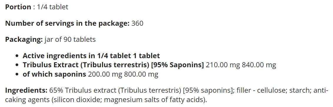 Tribulon Max - Tribulus Terrestris 95% - 90 tablete