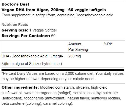 BEST Vegan DHA din Alge 200 mg - 60 capsule de gel