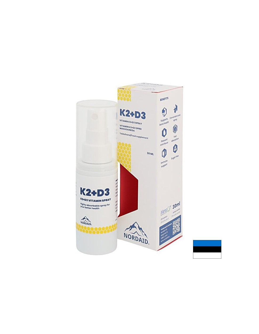 Vitamine K2 (20 µg) + D3 (800 UI) - Sănătatea inimii și a oaselor, imunitate puternică, spray pentru gură, 30 ml, 200 spray-uri