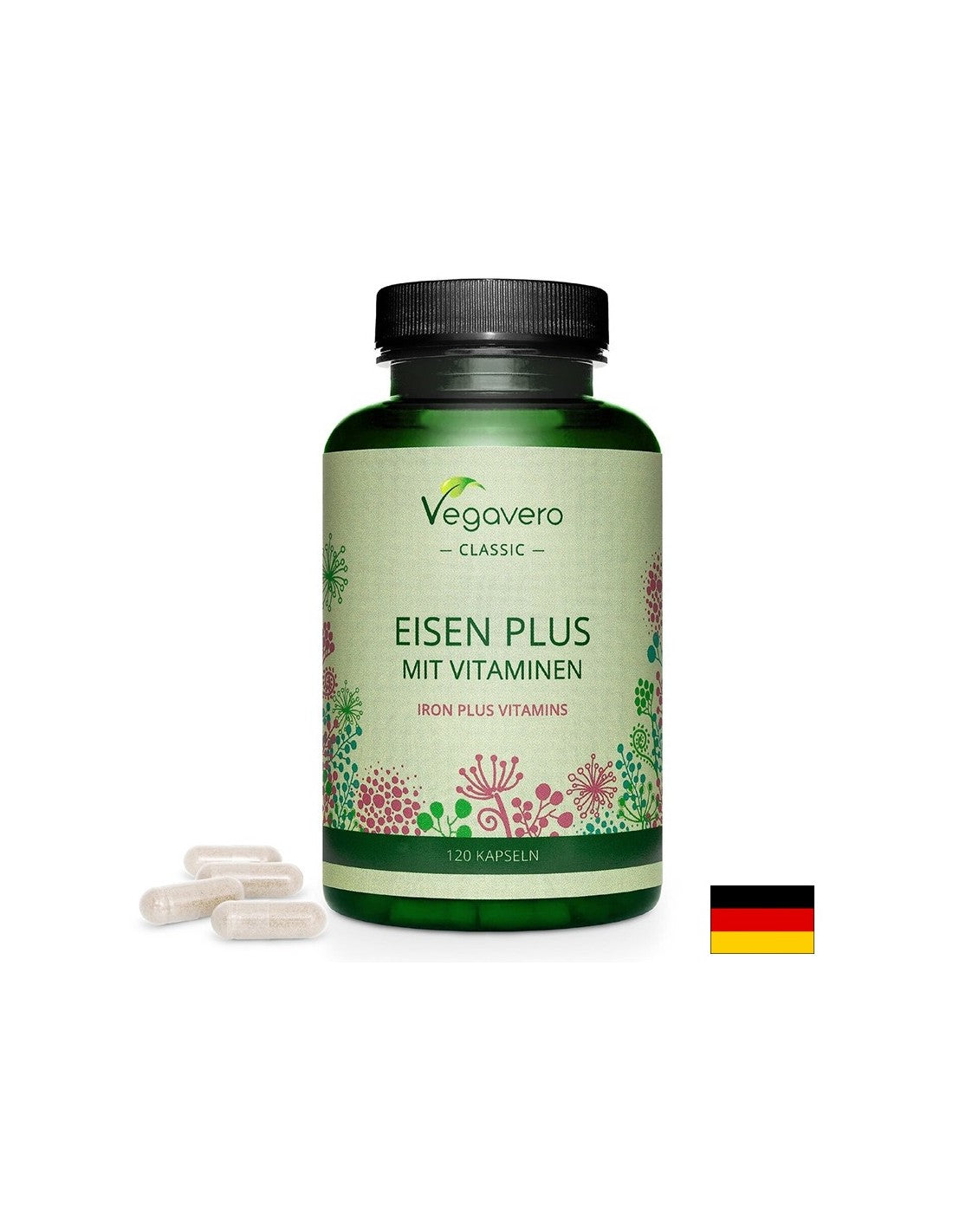 Fier + Vitamine (C, B2, B6, B12 și acid folic) - Eisen Plus Mit Vitaminen, 120 capsule Vegavero