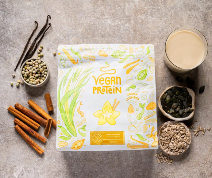 Proteină vegană - aromă de vanilie fabricată în Germania (2 x 600 g)