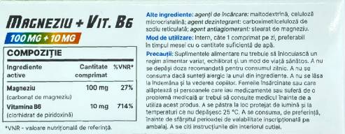 Magneziu 100 mg + Vitamina B6 10 mg - 30 Tablete