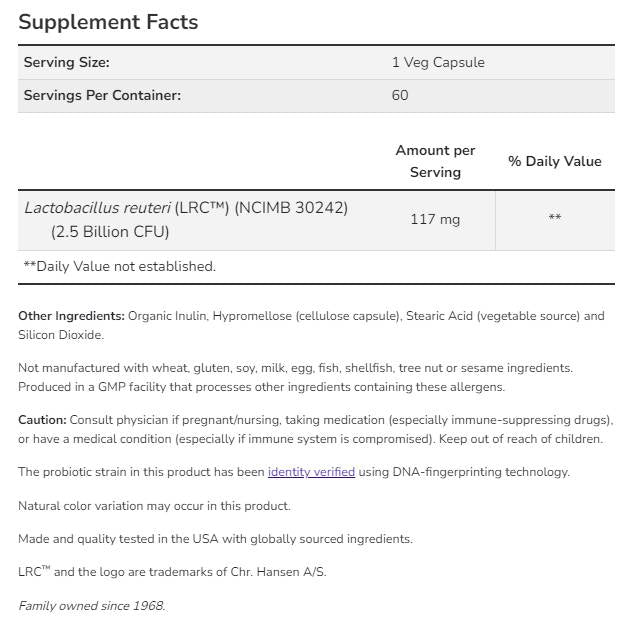 Probiotic clinic pentru sănătatea inimii | Lactobacillus reuteri LRC™ 2,5 miliarde - 60 capsule