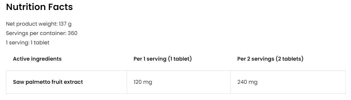 Extract de Saw Palmetto 120mg | Vege 360 ​​Tablete
