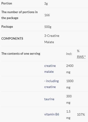3 malat de creatină | Pudră de malat de tri-creatină - 500 de grame