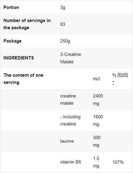 3 malat de creatină | Pudră de malat de tri-creatină - 250 de grame