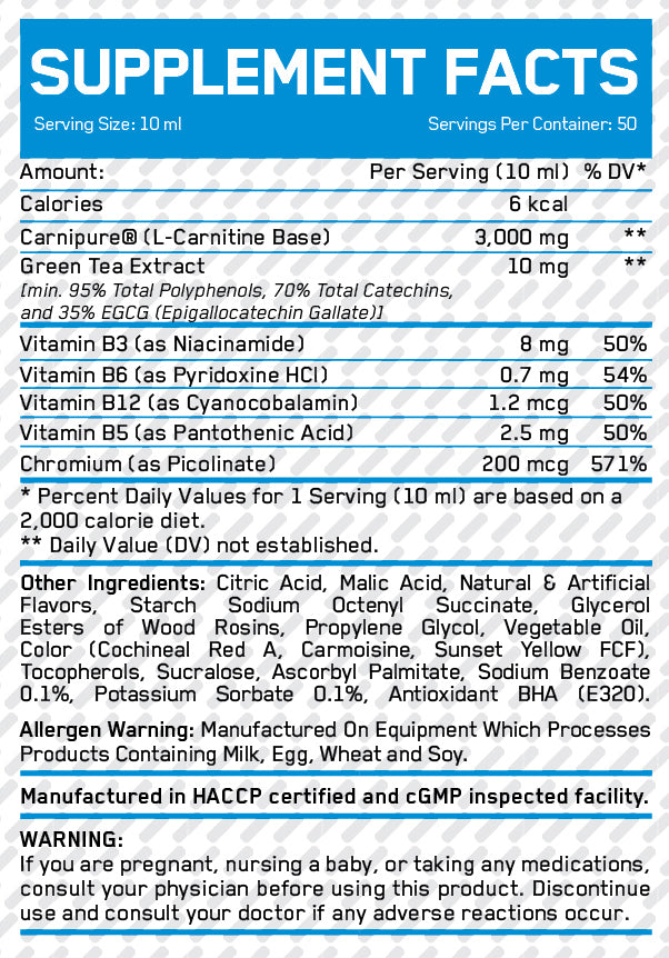 L-Carnitină lichidă 3000mg + Ceai verde - 0.500 KG
