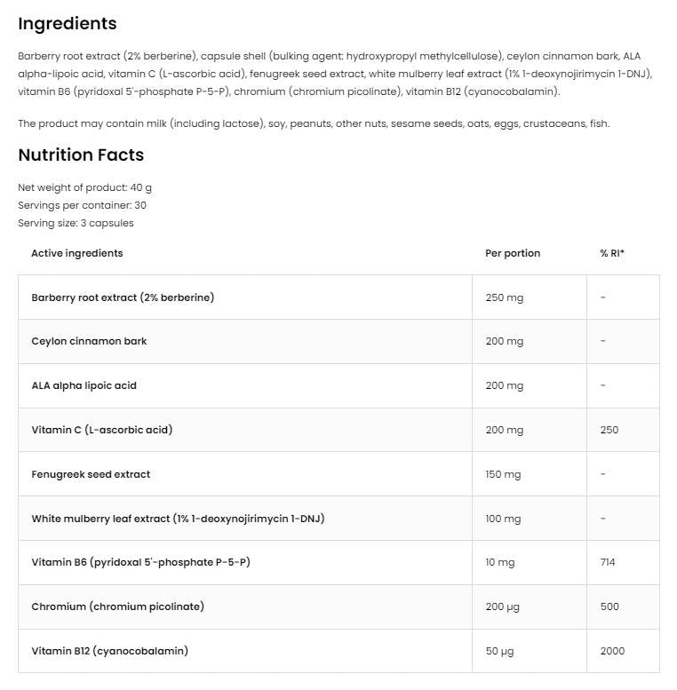 Ajutor pentru sistemul de glucoză | cu berberina, acid alfa lipoic, scortisoara si dud 90 capsule