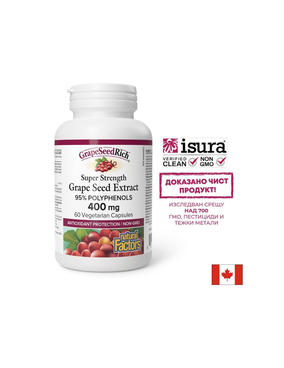 Semințe de struguri - Protecție antioxidantă și circulație bună, 400 mg (95% polifenoli) x 60 capsule V