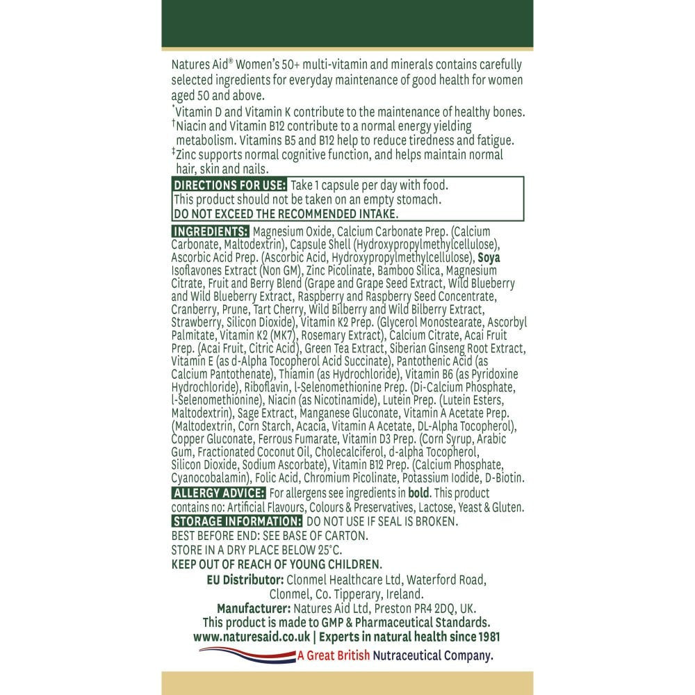 Complex pentru femei 50+ (Femei 50+ Multi-Vitamine &amp; Minerals) 30 capsule NaturesAid