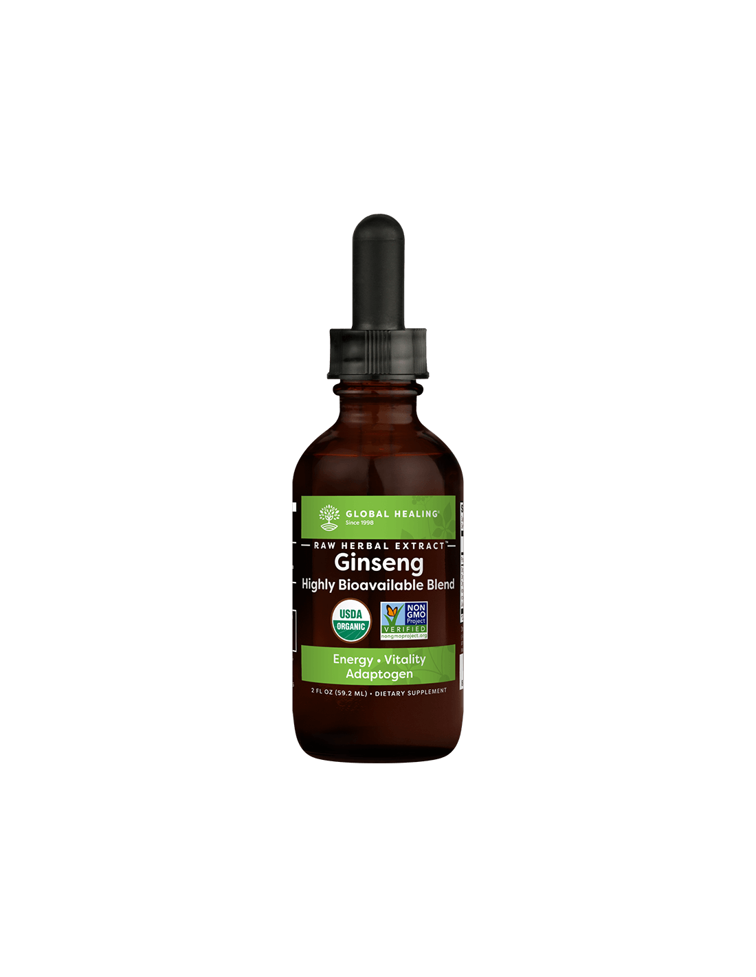 Amestec de plante energizante împotriva stresului și oboselii - Cu ginseng coreean și siberian, Ashwagandha și Maca, 59,2 ml Global Healing
