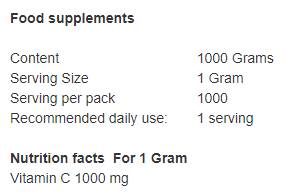 Vitamina C antioxidant | Pudră 100% vitamina C - 250 grame
