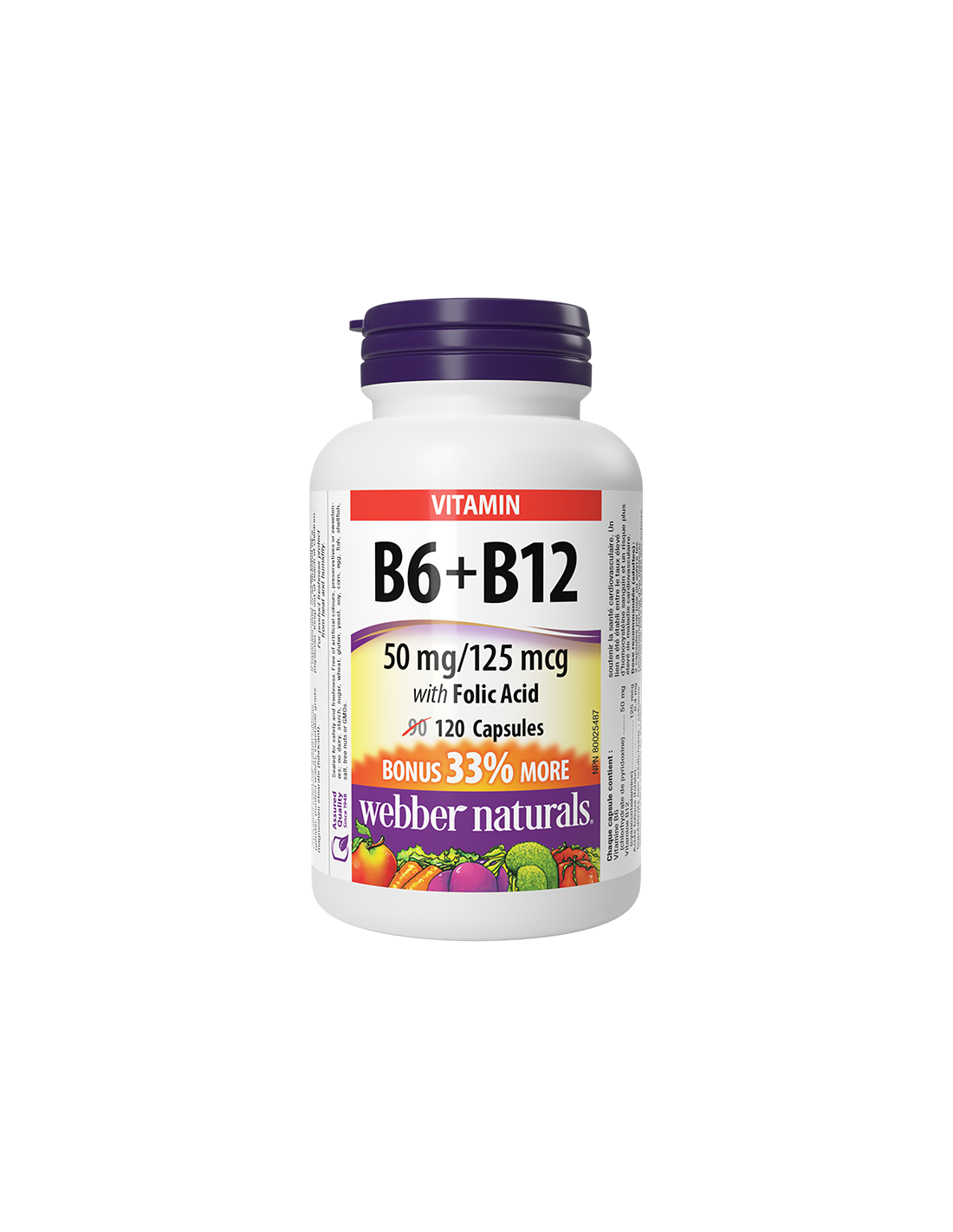 Reduce nivelul de homocisteină și susține inima - Vitamina B6 + B12 + Acid folic, 120 capsule