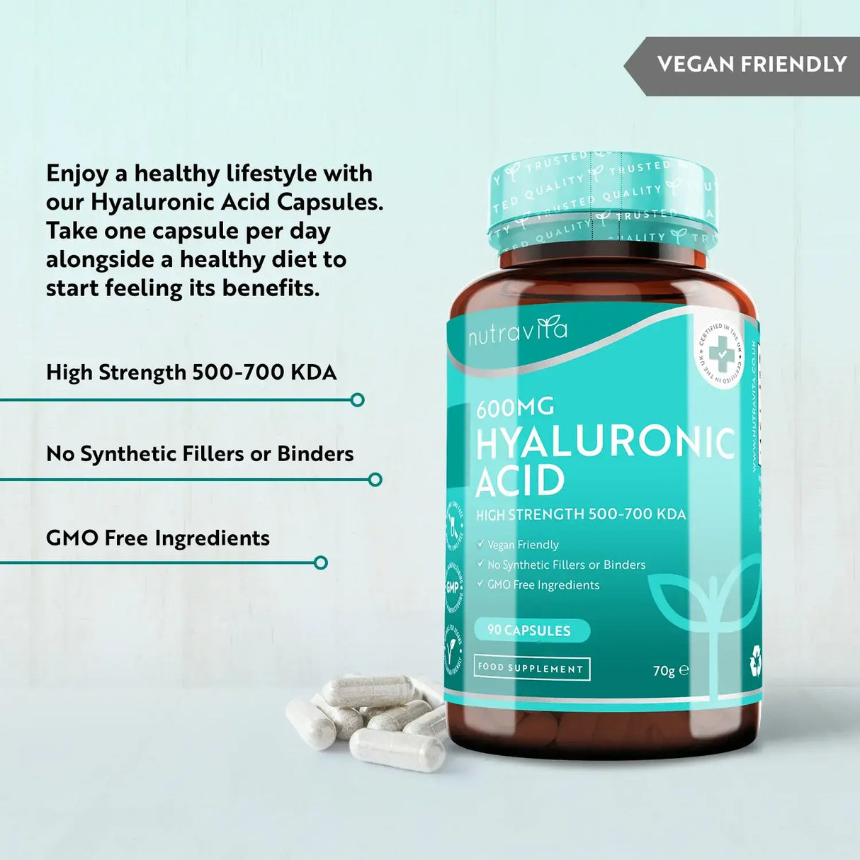 Acid Hialuronic 600 mg / Acid Hialuronic 600 mg / 90 capsule, 90 zile/ Nutravita