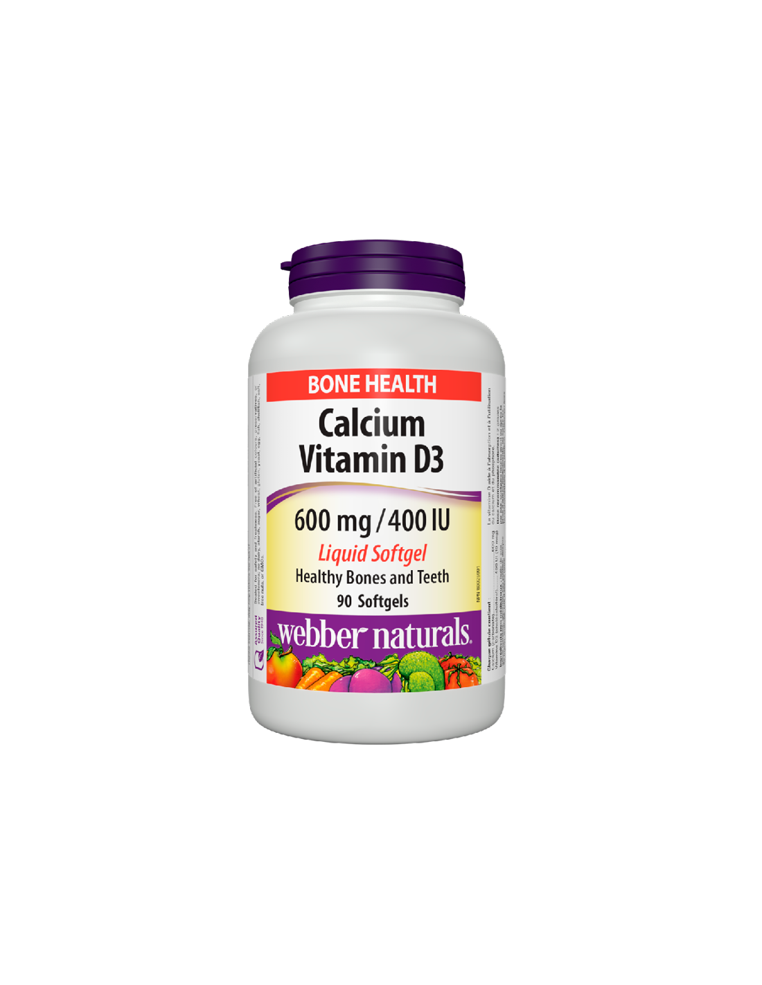 Calciu 600 mg + Vitamina D3 400 UI - Sistemul osos și muscular, 90 capsule moi lichide Webber Naturals