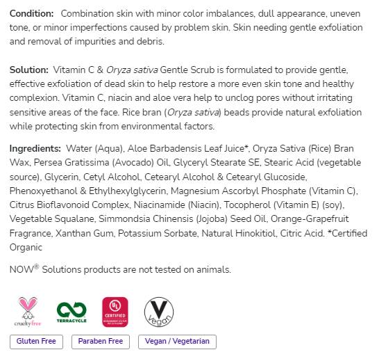 Vitamina C & Oryza Sativa Scrub blând | Paraben Free - 118 ml