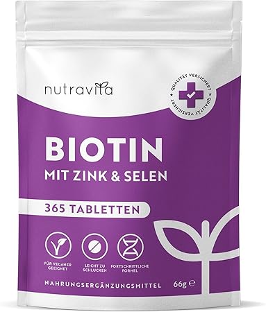 Biotină + Seleniu + Zinc tablete pentru piele, păr și unghii – 365 tablete vegane timp de 1 an Nutravita